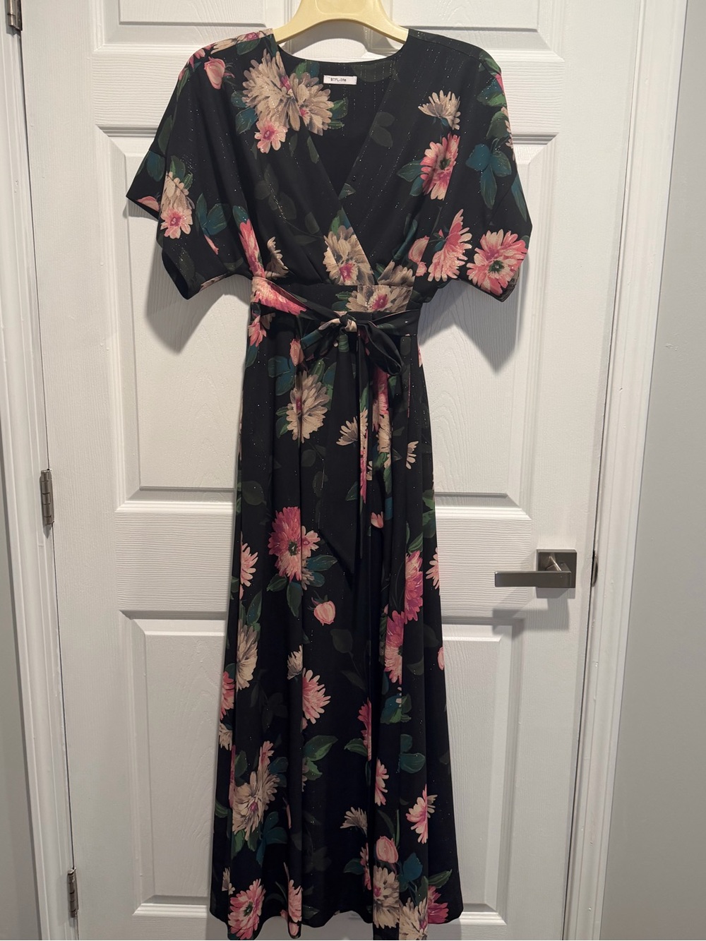 BTFL life Floral Black Maxi Dress with Pink & Cream Blooms